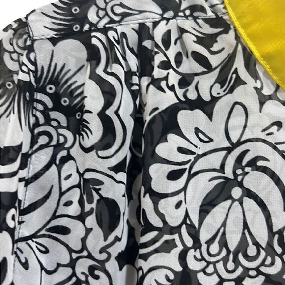 Susan Graver top mandarin floral 3/4 sleeves sheer black white yellow Medium - Picture 3 of 6